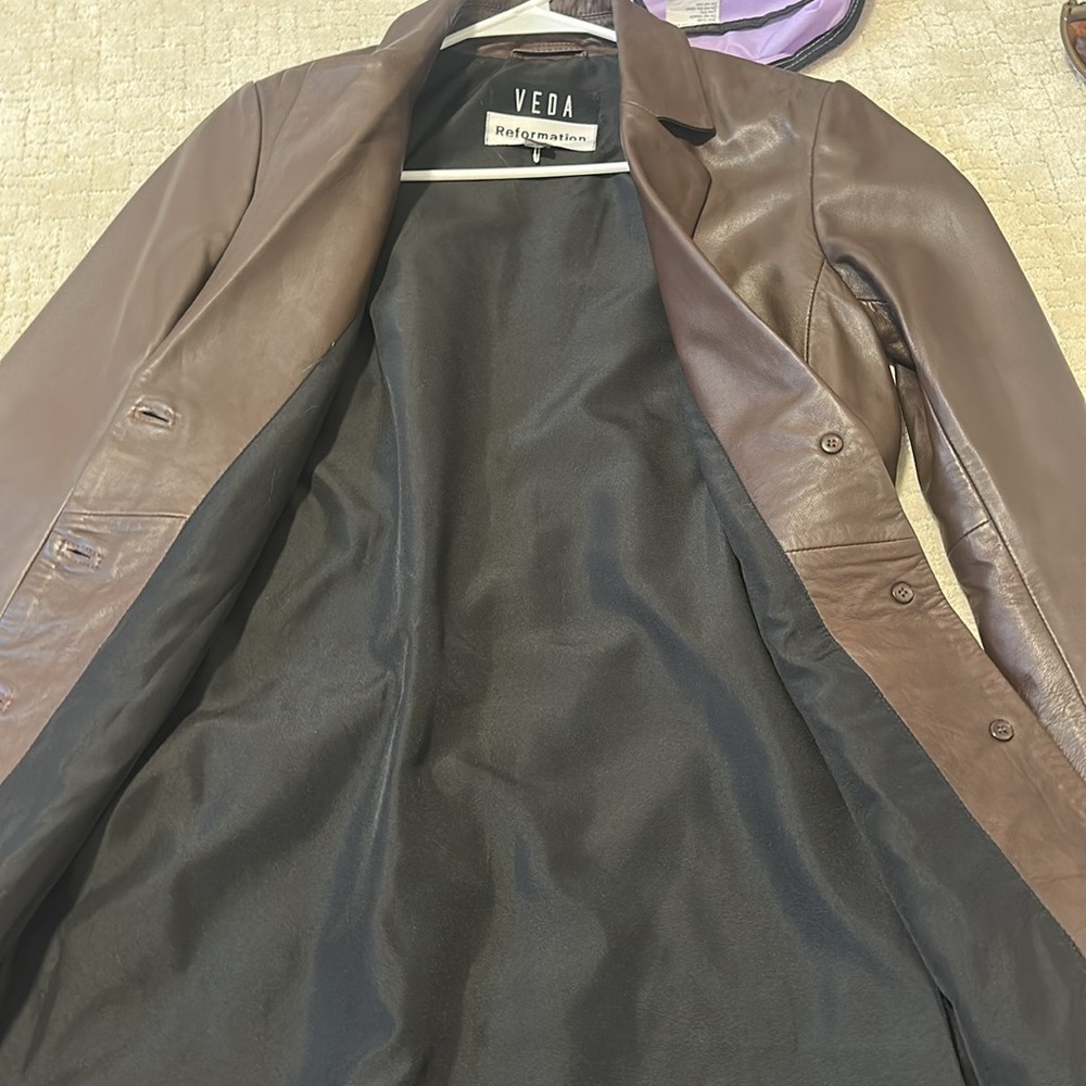 Reformation Veda Brown Lamb Leather Trench Coat Jacket Size S Small - Picture 10 of 11